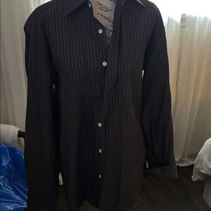 Ferre Men's brown and Black Pinstripe Button-Down Shirt 16